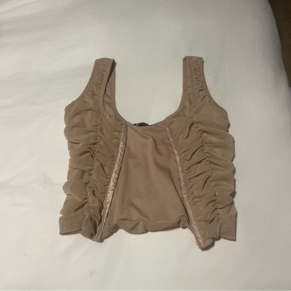 Ruffled Beige Sleeveless Top